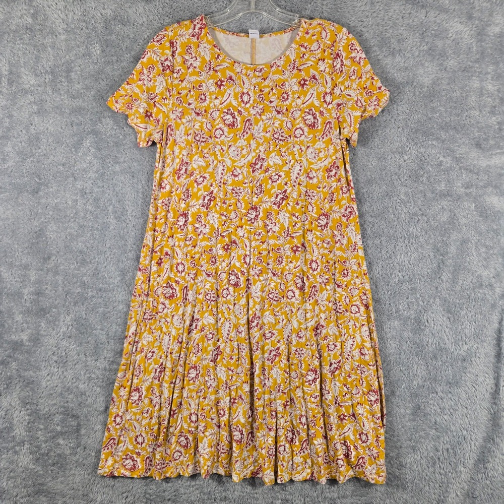 Old Navy Womens Medium Yellow Floral Paisley Swing Dress Short Sleeve